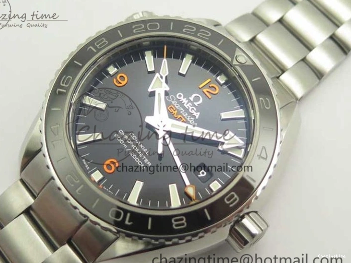 0304 Planet Ocean 600M Co-Axial GMT 43.5mm VSF 1:1 Best Edition Black Dial Orange Markers on SS Bracelet A8605 Super Clone Elegant 8024